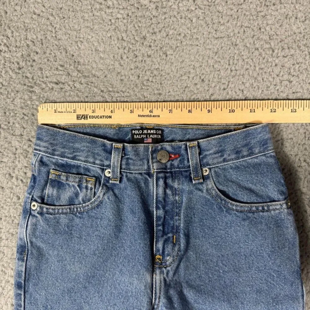 Vintage Polo Jeans Co Ralph Lauren Boys Size 10 Cotton Jeans American Flag Patch